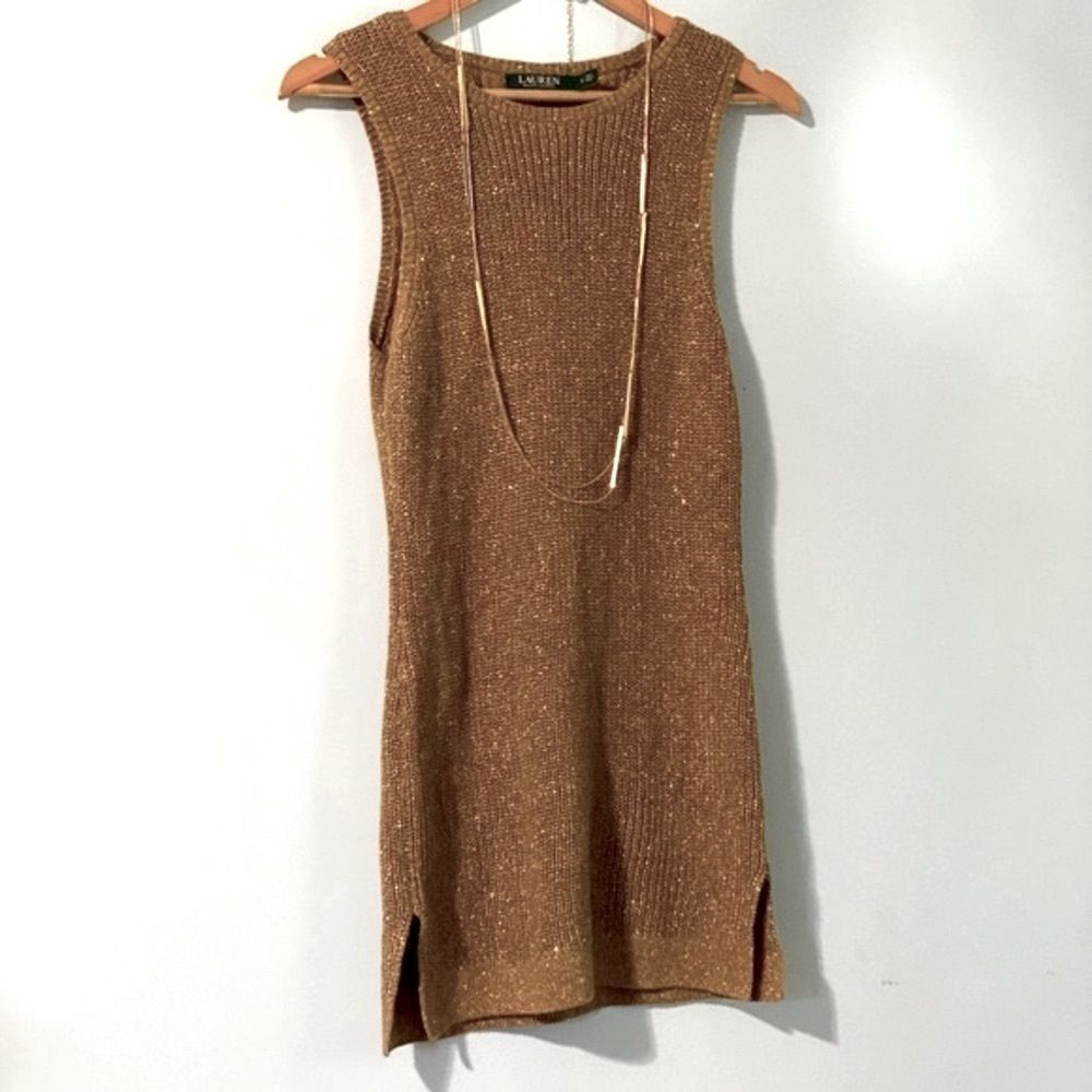 Lauren Ralph Lauren Antique Gold Sleeveless Tunic Sweater